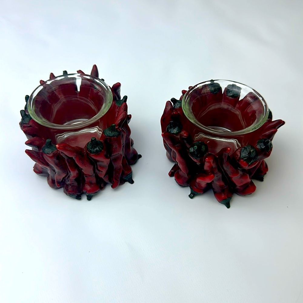 Chili Pepper Votive Candle Holders with Glass Inserts. Includes 2.